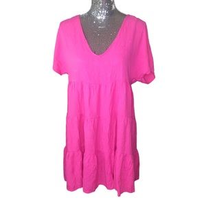 eesome Hot Pink Tiered Mini Dress